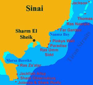Sharm el Sheikh and Ras Nusrani Dive Site Map