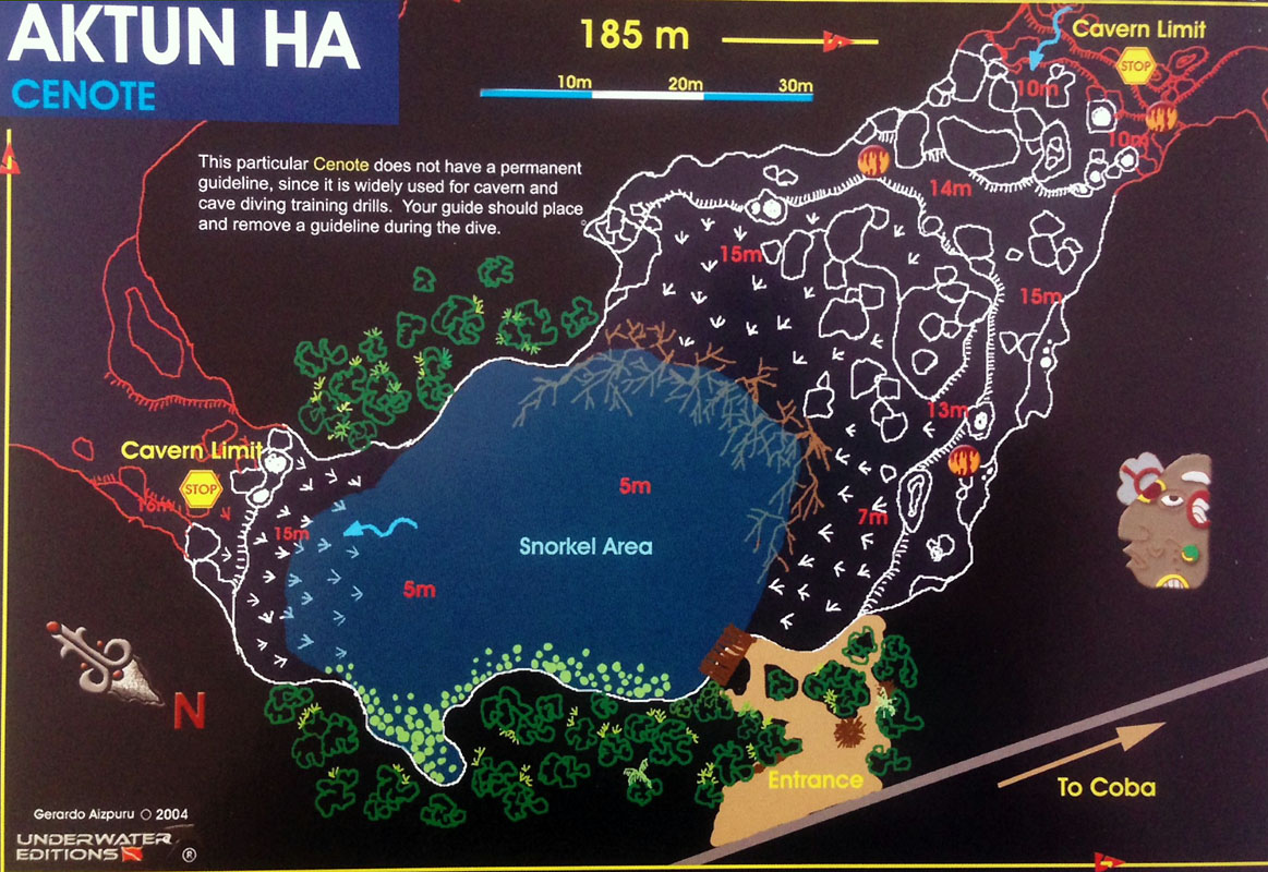 Cenote Carwash, Cozumel, Yucatan, dive map