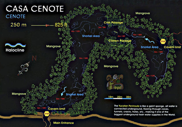 Casa Cenote - Yucatan - Mapa Buceo - Dive Site Map